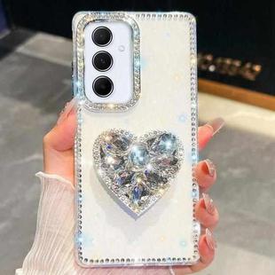 For Samsung Galaxy A55 5G Diamond Glitter Gemstone Heart Holder Phone Case(White)