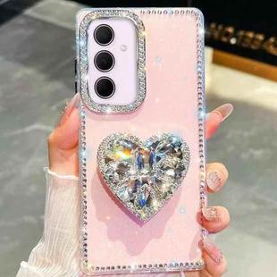 For Samsung Galaxy A35 5G Diamond Glitter Gemstone Heart Holder Phone Case(Light Pink)