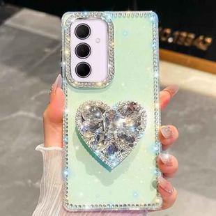 For Samsung Galaxy A35 5G Diamond Glitter Gemstone Heart Holder Phone Case(Light Green)
