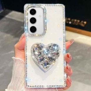 For Samsung Galaxy S24+ 5G Diamond Glitter Gemstone Heart Holder Phone Case(White)