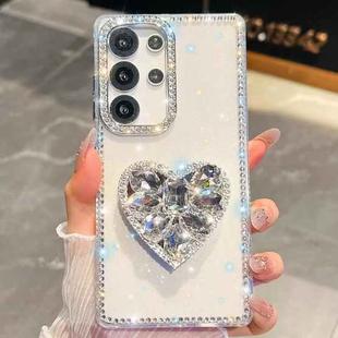 For Samsung Galaxy S23 Ultra 5G Diamond Glitter Gemstone Heart Holder Phone Case(Transparent)
