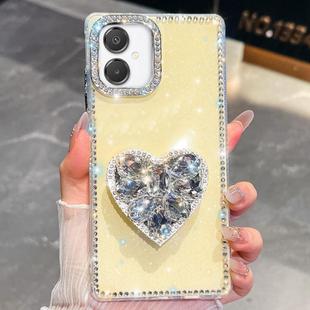 For Samsung Galaxy A07 5G Diamond Glitter Gemstone Heart Holder Phone Case(Light Yellow)