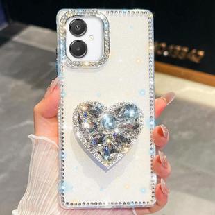 For Samsung Galaxy A07 5G Diamond Glitter Gemstone Heart Holder Phone Case(White)