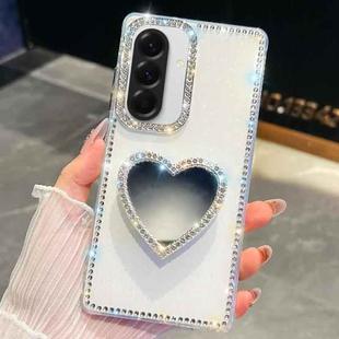 For Samsung Galaxy A26 5G Diamond Glitter Mirror Heart Holder Phone Case(White)