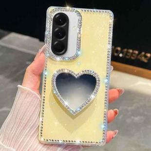 For Samsung Galaxy A36 5G Diamond Glitter Mirror Heart Holder Phone Case(Light Yellow)