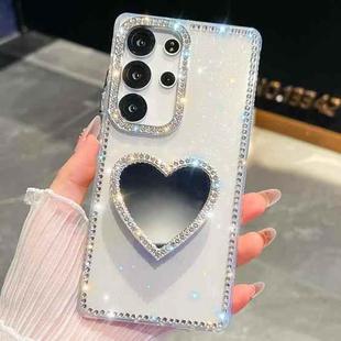 For Samsung Galaxy S25 Ultra 5G Diamond Glitter Mirror Heart Holder Phone Case(Transparent)