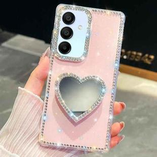 For Samsung Galaxy A15 5G Diamond Glitter Mirror Heart Holder Phone Case(Light Pink)