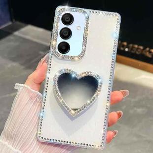 For Samsung Galaxy A15 5G Diamond Glitter Mirror Heart Holder Phone Case(White)