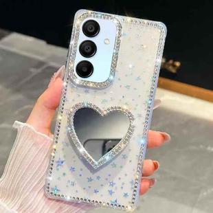 For Samsung Galaxy A15 5G Diamond Glitter Mirror Heart Holder Phone Case(Transparent Stars)