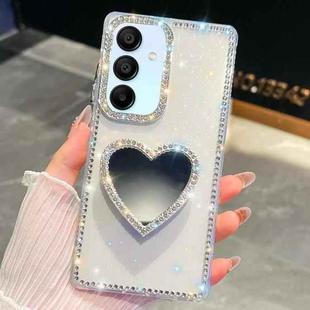 For Samsung Galaxy A15 5G Diamond Glitter Mirror Heart Holder Phone Case(Transparent)