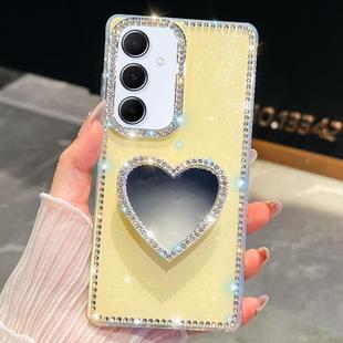 For Samsung Galaxy A55 5G Diamond Glitter Mirror Heart Holder Phone Case(Light Yellow)