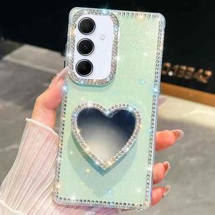 For Samsung Galaxy A55 5G Diamond Glitter Mirror Heart Holder Phone Case(Light Green)