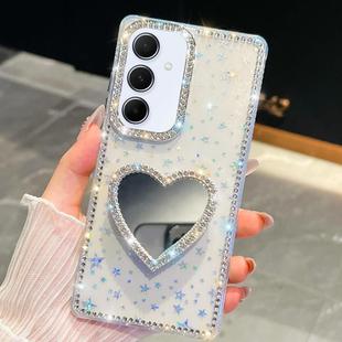 For Samsung Galaxy A35 5G Diamond Glitter Mirror Heart Holder Phone Case(Transparent Stars)