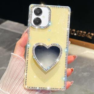 For Samsung Galaxy A07 5G Diamond Glitter Mirror Heart Holder Phone Case(Light Yellow)