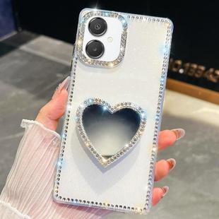 For Samsung Galaxy A07 5G Diamond Glitter Mirror Heart Holder Phone Case(White)