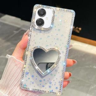 For Samsung Galaxy A07 5G Diamond Glitter Mirror Heart Holder Phone Case(Transparent Stars)