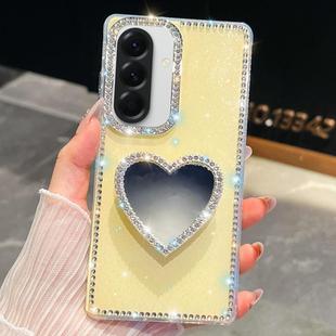 For Samsung Galaxy A17 5G Diamond Glitter Mirror Heart Holder Phone Case(Light Yellow)