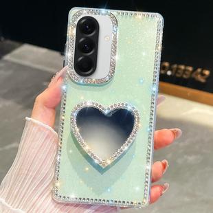 For Samsung Galaxy A17 5G Diamond Glitter Mirror Heart Holder Phone Case(Light Green)
