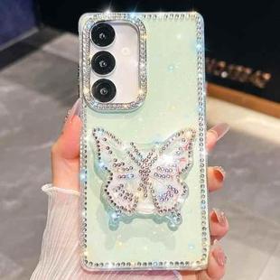 For Samsung Galaxy A36 5G Diamond Glitter Butterfly Holder Phone Case(Light Green)