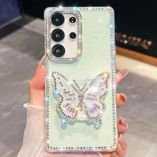 For Samsung Galaxy S25 Ultra 5G Diamond Glitter Butterfly Holder Phone Case(Light Green)