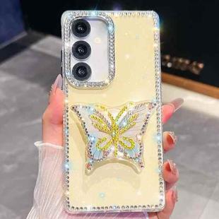 For Samsung Galaxy A15 5G Diamond Glitter Butterfly Holder Phone Case(Light Yellow)