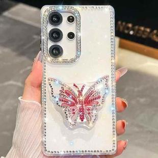 For Samsung Galaxy S23 Ultra 5G Diamond Glitter Butterfly Holder Phone Case(White)