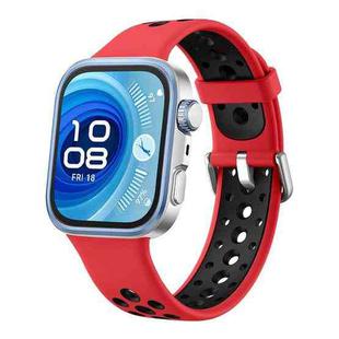For Huawei Watch Fit4 Pro / Fit4 / Fit3 Round Holes Two Color Silicone Watch Band(Vibrant Red)