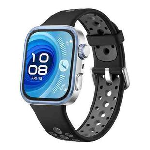 For Huawei Watch Fit4 Pro / Fit4 / Fit3 Round Holes Two Color Silicone Watch Band(Black Gray)