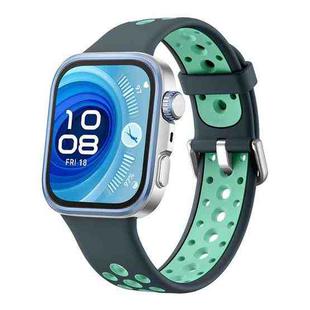 For Huawei Watch Fit4 Pro / Fit4 / Fit3 Round Holes Two Color Silicone Watch Band(Lake Green)