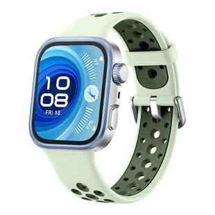 For Huawei Watch Fit4 Pro / Fit4 / Fit3 Round Holes Two Color Silicone Watch Band(Mint Green)