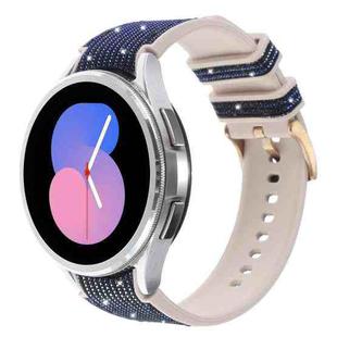 For Samsung Galaxy Watch 7 40 / 44mm Glitter Silicone Hybrid Leather Watch Band(Black Blue)