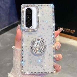 For Samsung Galaxy A36 5G Diamond Glitter Diamond Round Holder Phone Case(Transparent Stars)