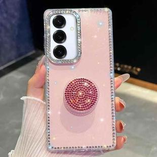 For Samsung Galaxy S25+ 5G Diamond Glitter Diamond Round Holder Phone Case(Light Pink)