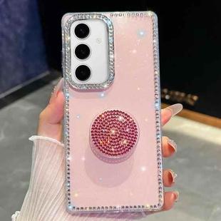 For Samsung Galaxy S24+ 5G Diamond Glitter Diamond Round Holder Phone Case(Light Pink)