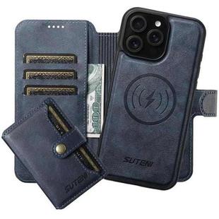 For iPhone 12 Pro Max Suteni Q05S1 3-in-1 Detachable Wallet MagSafe Leather Phone Case(Blue)