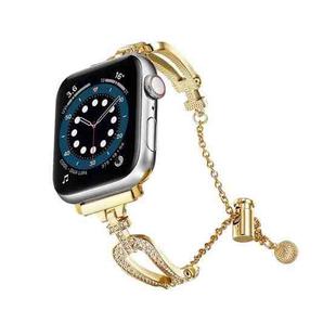 For Apple Watch 46mm / 49mm / 45mm / 44mm U-Shaped Diamond Bracelet Zinc Alloy Watch Band(Gold)