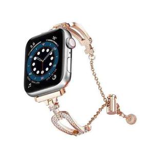 For Apple Watch 42mm / 41mm / 40mm / 38mm U-Shaped Diamond Bracelet Zinc Alloy Watch Band(Rose Gold)