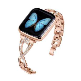 For Apple Watch 46mm / 49mm / 45mm / 44mm Crossed Diamond Zinc Alloy Watch Band(Rose Gold)