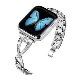 For Apple Watch 42mm / 41mm / 40mm / 38mm Crossed Diamond Zinc Alloy Watch Band(Silver)