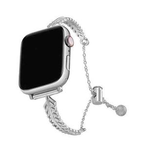 For Apple Watch 46mm / 49mm / 45mm / 44mm Metal Feather Copper Zinc Alloy Watch Band(Silver)