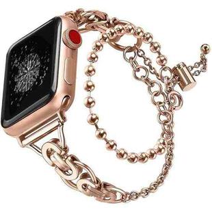 For Apple Watch 42mm / 41mm / 40mm / 38mm Double Circle Beaded Chain Zinc Alloy Watch Band(Rose Gold)