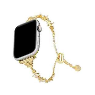 For Apple Watch 46mm / 49mm / 45mm / 44mm Four Leaf Clover Diamond Zinc Alloy Watch Band(Gold)