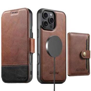 For iPhone 12 Pro Max Suteni Q06S1 3-in-1 Splicing Detachable Wallet MagSafe Leather Phone Case(Brown)