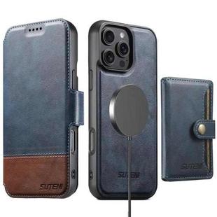 For iPhone 12 Pro Max Suteni Q06S1 3-in-1 Splicing Detachable Wallet MagSafe Leather Phone Case(Blue)