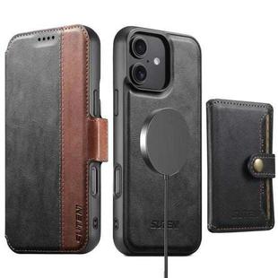 For iPhone 16 Suteni Q07S1 3-in-1 Detachable Wallet MagSafe Splicing Leather Phone Case(Black)
