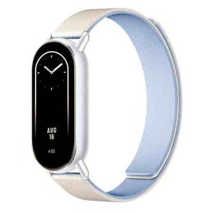 For Xiaomi Smart Band 10 / 9 / 8 Lychee Texture Soft Magnetic Silicone Watch Strap(White Blue)