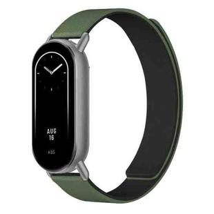 For Xiaomi Smart Band 10 / 9 / 8 Lychee Texture Soft Magnetic Silicone Watch Strap(Green Black)