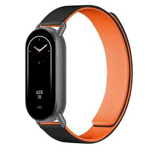 For Xiaomi Smart Band 10 / 9 / 8 Lychee Texture Soft Magnetic Silicone Watch Strap(Black Orange)