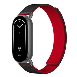 For Xiaomi Smart Band 10 / 9 / 8 Lychee Texture Soft Magnetic Silicone Watch Strap(Black Red)
