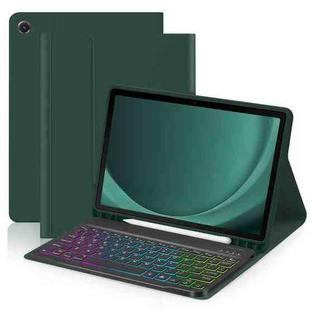 For Samsung Galaxy Tab A9+ Magnetic Gradient Keyboard Silicone Full Cover Leather Case(Dark Night Green)